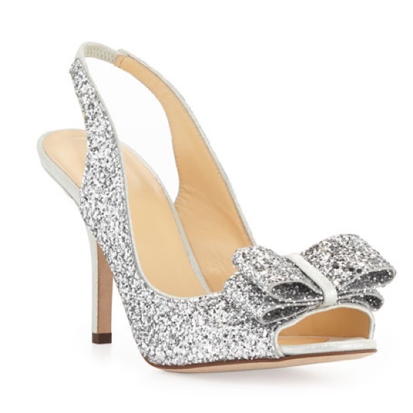 kate spade Shoes - KATE SPADE Silver glitter sparkle slingback sandals with bows Size 9.5